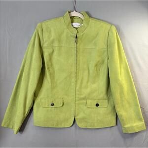 Alfred Dunner Green Jacket sz12 Faux Suede Zip Front Fully Lined Mandarin Collar
